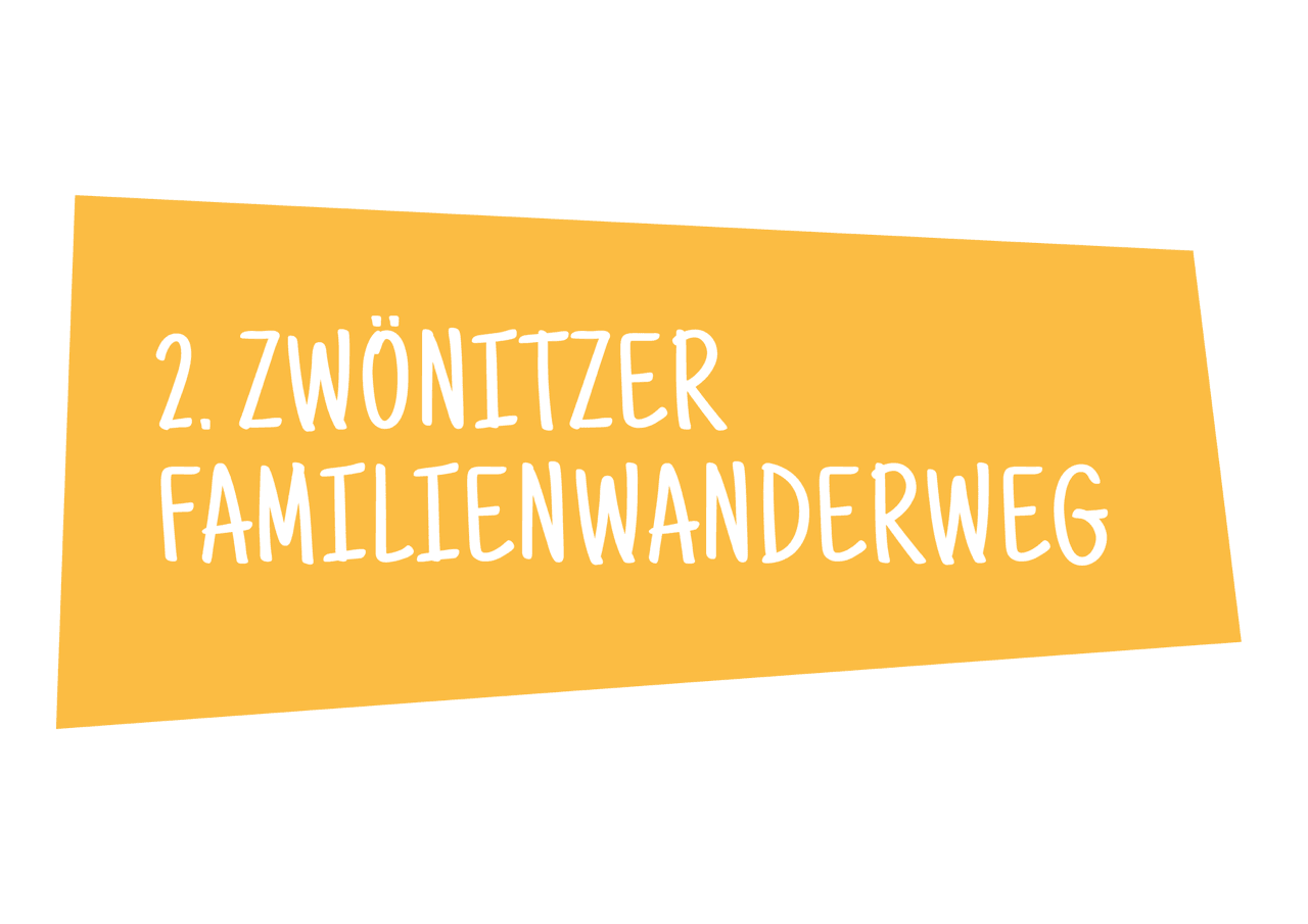 Yellow skewed banner reading '2. Zwönitzer Familienwanderweg'